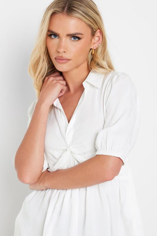 PixieGirl Petite Women's White Woven Twist Front Top | PixieGirl 3