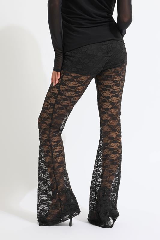 PixieGirl Petite Women's Black Lace Kick Flare Trousers | PixieGirl 4