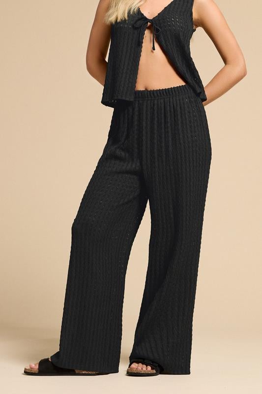 Petite  PixieGirl Black Wide Leg Crochet Trousers