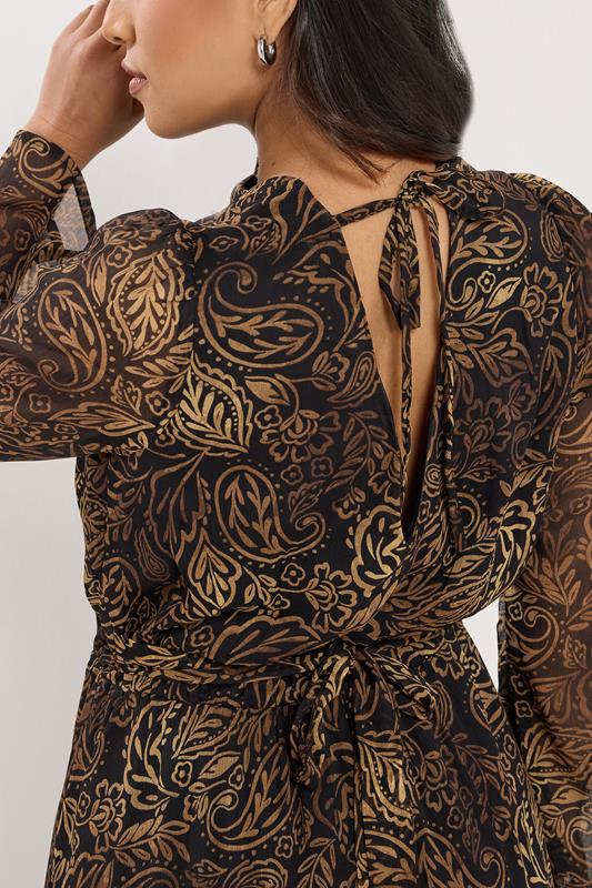 PixieGirl Petite Women's Black & Brown Leaf Midi Dress | PixieGirl 4