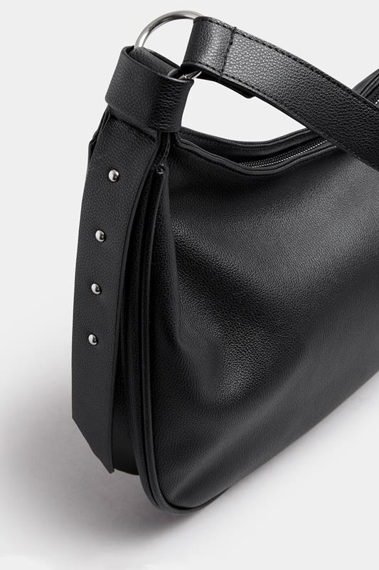 Black Faux Leather Slouched Studded Shoulder Bag | Yours Clothing 5