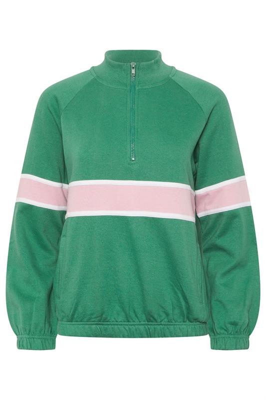 PixieGirl Petite Women's Green Stripe Quarter Zip Sweatshirt | PixieGirl 5