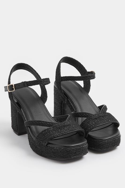 Black Rope Heel Sandals In Wide E Fit | Yours Clothing 1