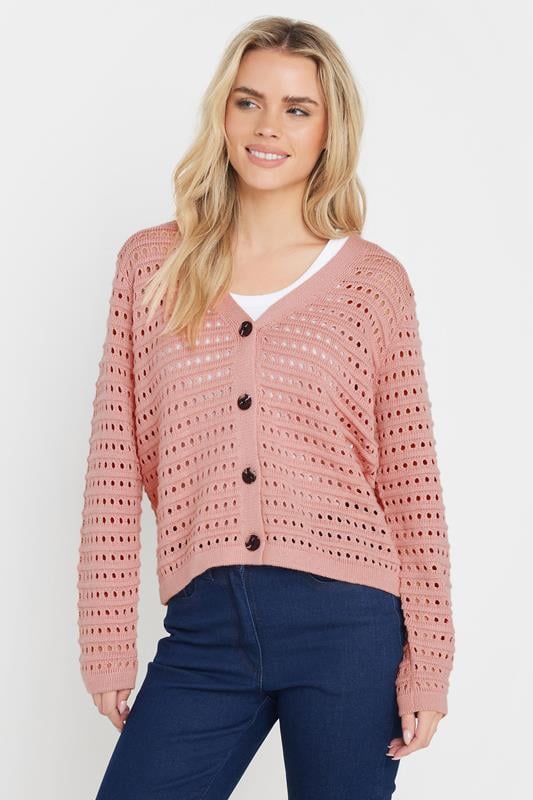 M&Co Petite Pink Button Through Crochet Cardigan