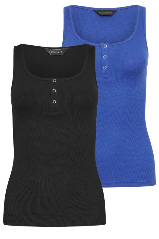PixieGirl Petite Women's 2 PACK Black & Blue Ribbed Popper Vest Tops | PixieGirl 7