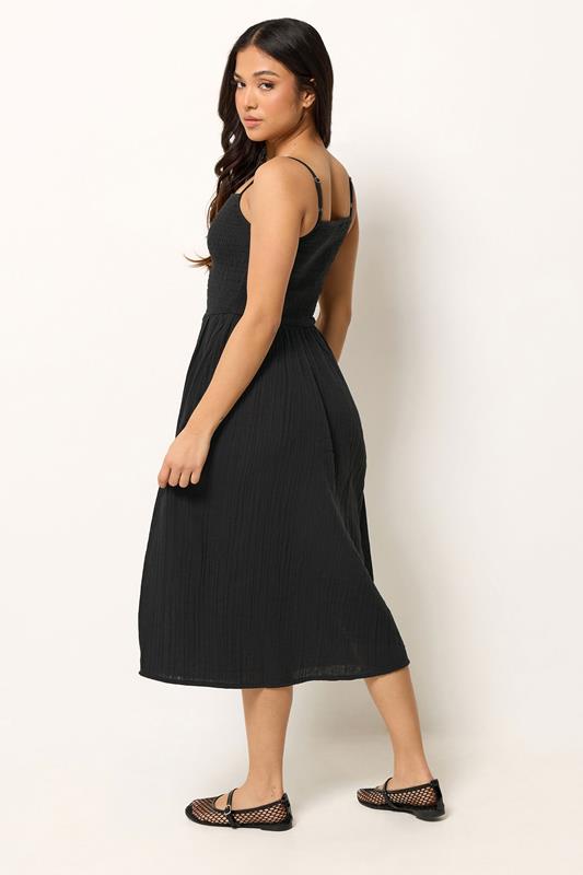 PixieGirl Petite Women's Black Cotton Cheesecloth Midi Dress | PixieGirl