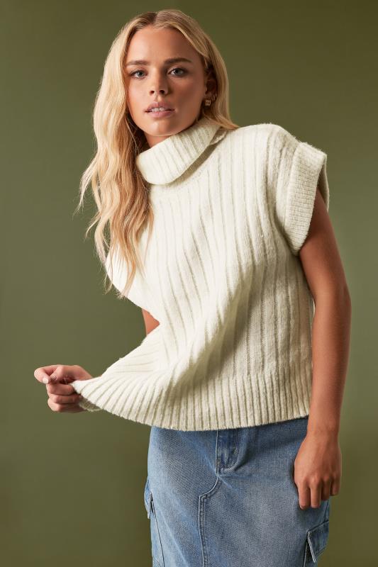 PixieGirl Ivory White Ribbed Roll Neck Knitted Top | PixieGirl 1