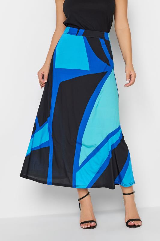 PixieGirl Blue & Black Colour Block Midaxi Skirt | PixieGirl 2