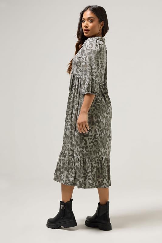 PixieGirl Petite Women's Grey Animal Print Collar Midaxi Dress | PixieGirl 3