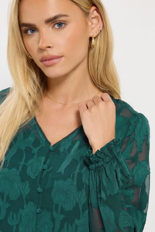 M&Co Petite Teal Green Floral Jacquard V-Neck Blouse | M&Co 6