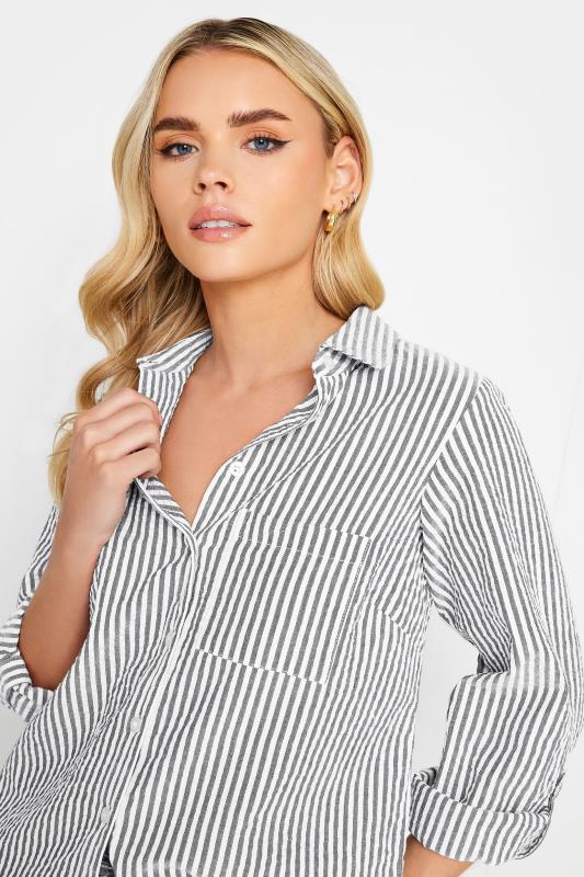 Petite Grey Stripe Print Collared Shirt | PixieGirl 4