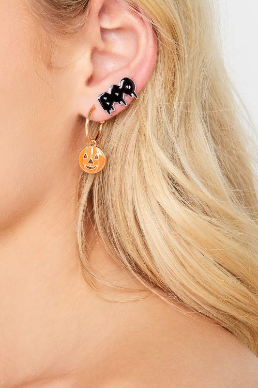 2 PACK Orange Pumpkin Halloween Hoop Earrings Set | Yours Clothing  1