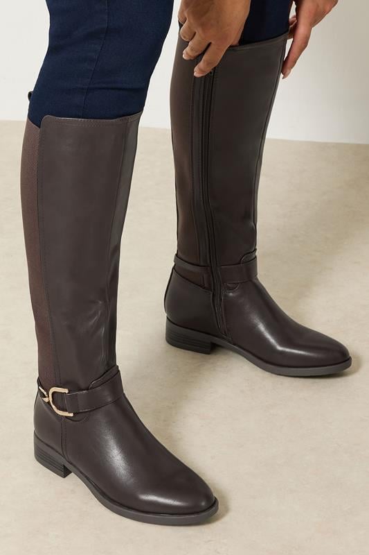 Chocolate Brown Snaffle Stretch Knee High Boots In Standard Fit