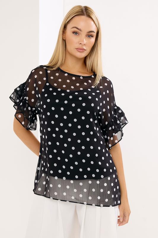  STAR Black Polka Dot Mesh Top
