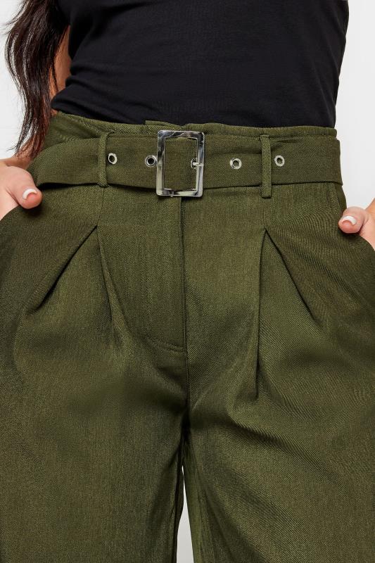 PixieGirl Petite Womens Olive Green Wide Leg Belted Trousers | PixieGirl 4