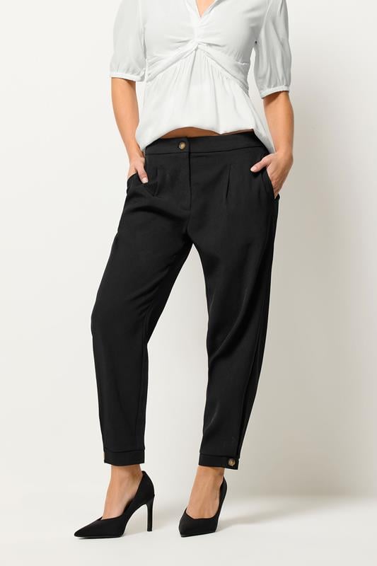 PixieGirl Petite Women's Black Tailored Barrel Button Trousers | PixieGirl 2