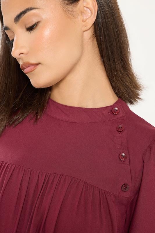 PixieGirl Petite Women's Dark Red Button Smock Midi Dress | PixieGirl 4