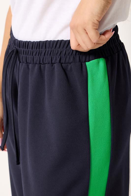 M&Co Petite Navy Blue & Green Wide Leg Side Stripe Trousers | M&Co 4