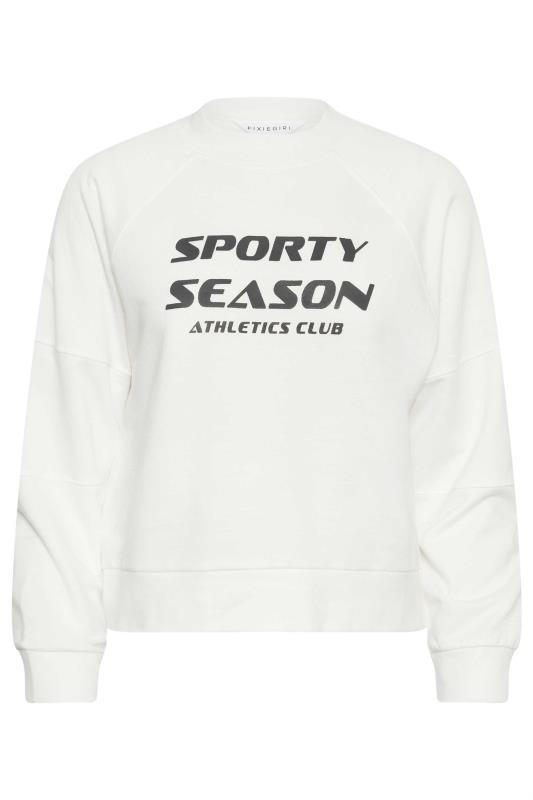 PixieGirl Petite Womens Ivory White 'Sporty Season' Slogan Cropped Sweatshirt | PixieGirl 6
