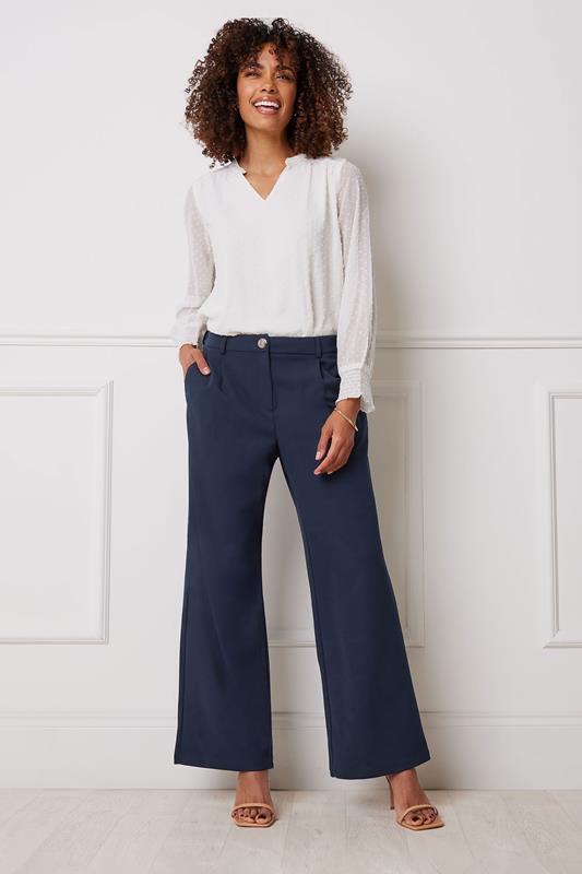 M&Co Navy Blue Scuba Wide Leg Trousers | M&Co 2