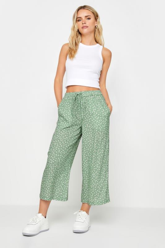 PixieGirl Petite Women's Sage Green Ditsy Floral Print Cropped Trousers | PixieGirl 1