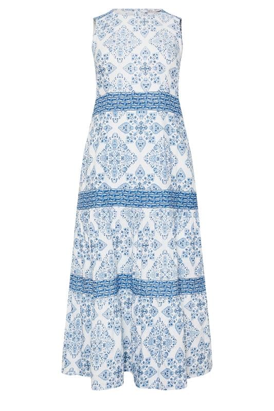 M&Co Petite Light Blue Tile Print Tiered Midi Dress | M&Co 5