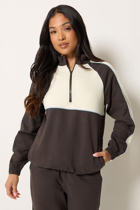 PixieGirl Petite Women's Chocolate Brown Colour Block Quarter Zip