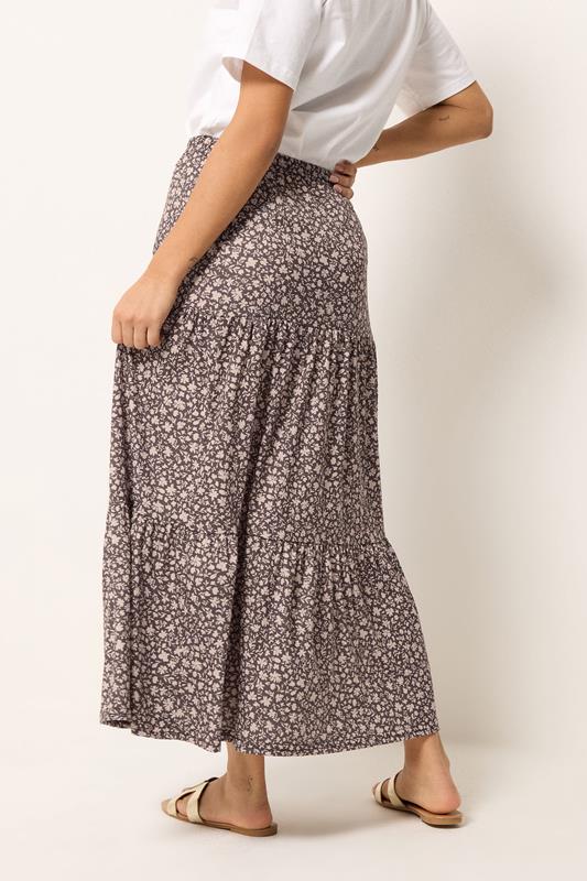 M&Co Petite Brown Floral Tiered Maxi Skirt | M&Co 2