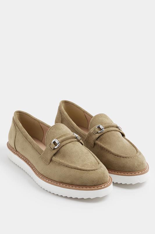 Natural Brown Faux Suede Snaffle Loafer In Wide E Fit