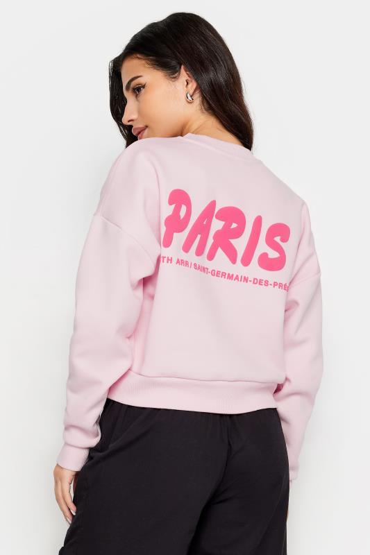 PixieGirl Petite Womens Pink 'Paris' Slogan Cropped Sweatshirt | PixieGirl 5