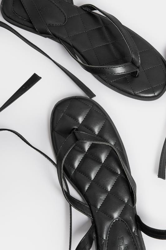 PixieGirl Black Ankle Strap Flat Sandals In Standard Fit | PixieGirl  6