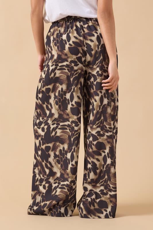 PixieGirl Petite Women's Brown Leopard Print Crepe Wide Leg Trousers | PixieGirl 3