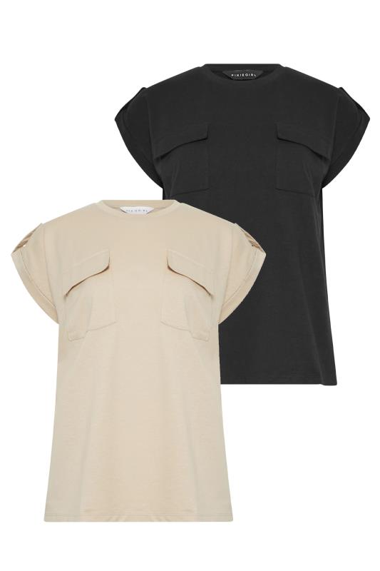 Petite 2 PACK Natural Brown and Black Cotton T-Shirts | PixieGirl  7