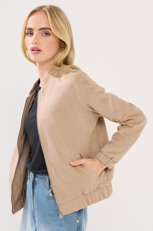 Petite  PixieGirl Petite Natural Brown Faux Suede Bomber Jacket