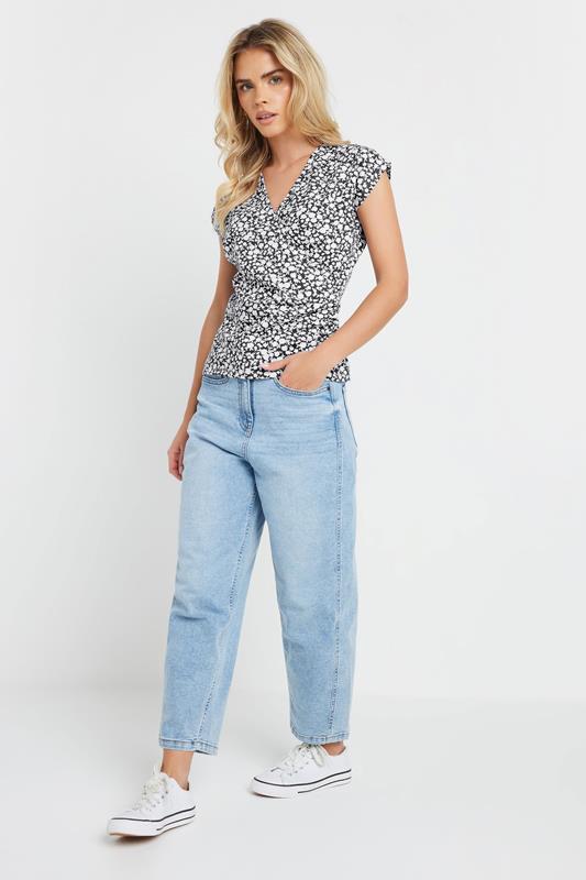 M&Co Petite Navy Blue Floral Print Wrap Top | M&Co 2
