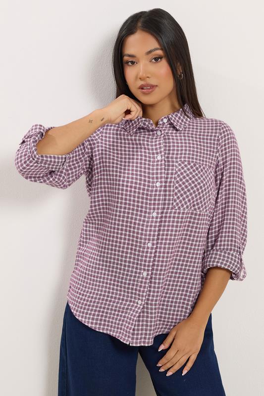  M&Co Petite Berry Red Check Cotton Shirt