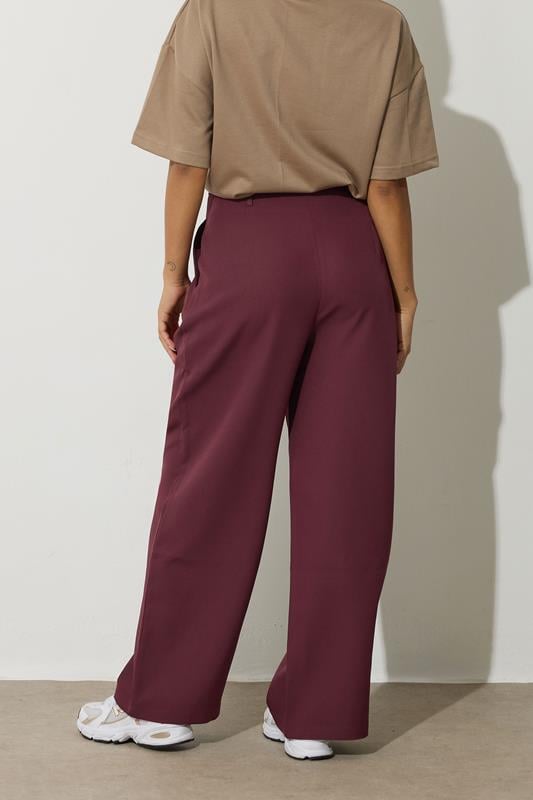 PixieGirl Petite Womens Burgundy Red Tie Wide Leg Trousers | PixieGirl 3
