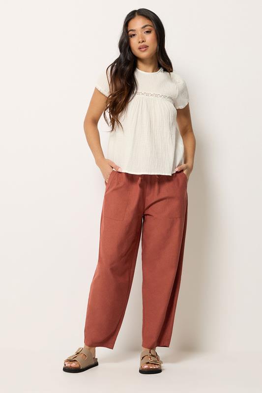 PixieGirl Petite Women's Red Linen Barrel Trousers | PixieGirl 1
