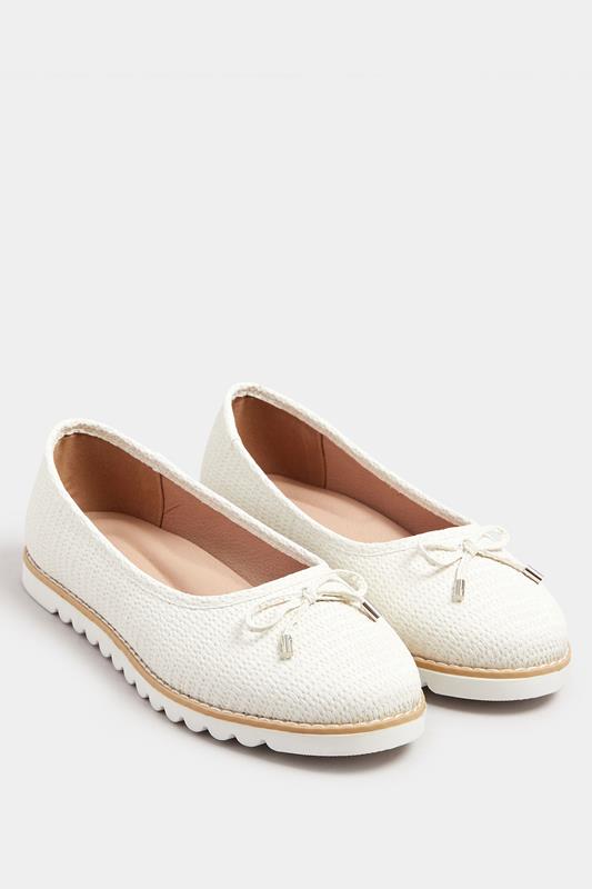 White Woven Ballerina Pumps In Wide E Fit & Extra Wide EEE Fit | Yours Clothing 3