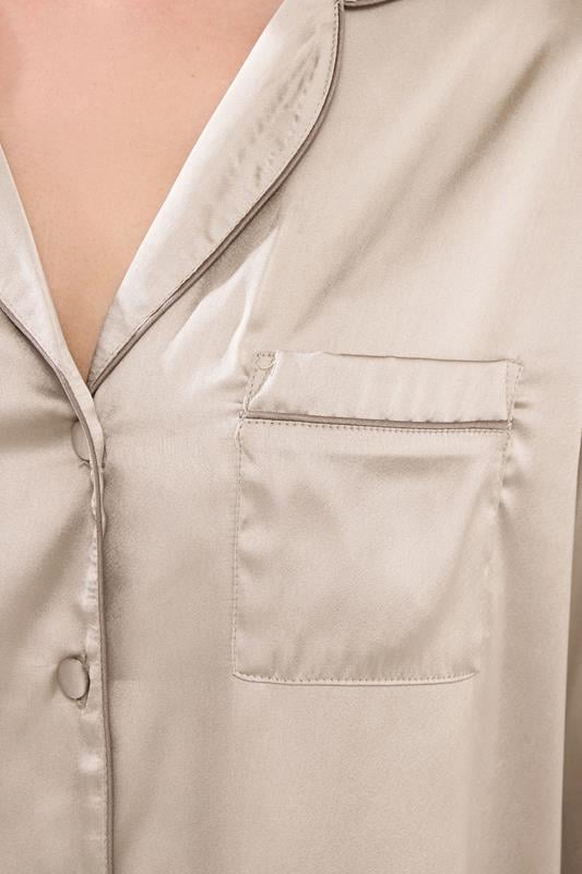 PixieGirl Petite Women's Natural Brown Satin Button Pyjama Set | PixieGirl 4