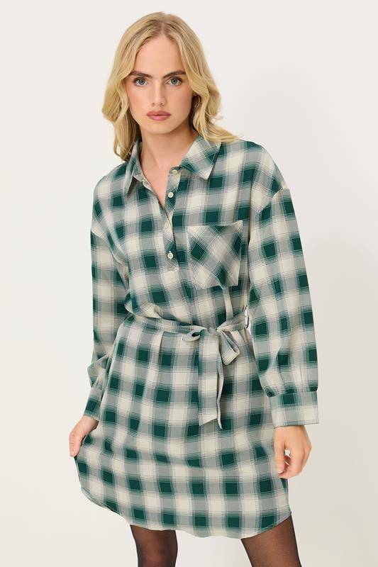 Petite  PixieGirl Petite Green Check Print Shirt Dress