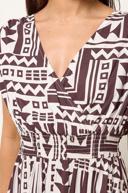 PixieGirl Petite Women's Chocolate Brown Abstract Midi Dress | PixieGirl 5