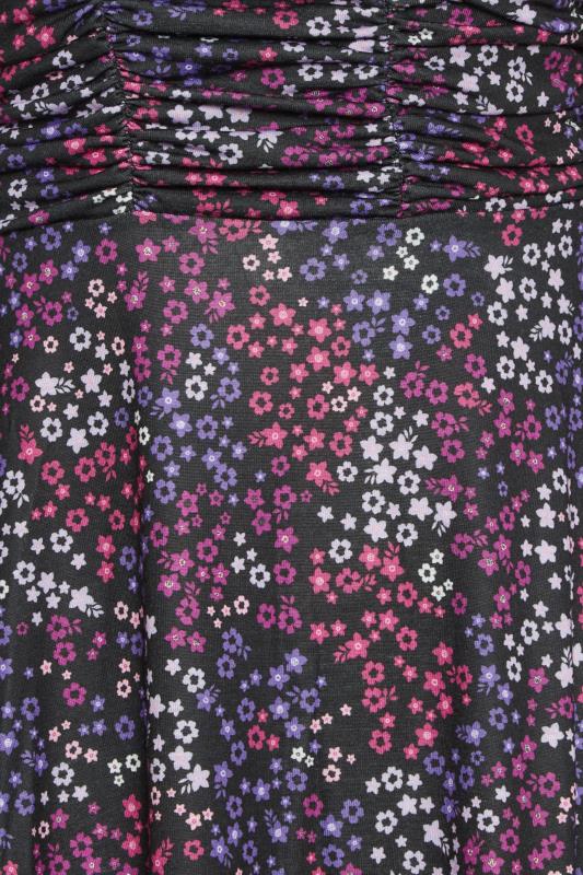Petite Pink Ditsy Floral Print Ruched Front Midi Dress | PixieGirl 5