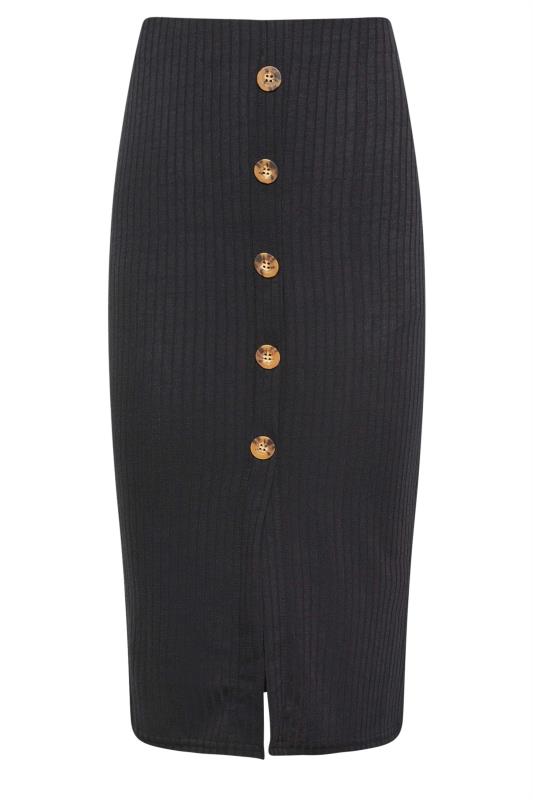 Petite Black Ribbed Button Detail Skirt | PixieGirl 4