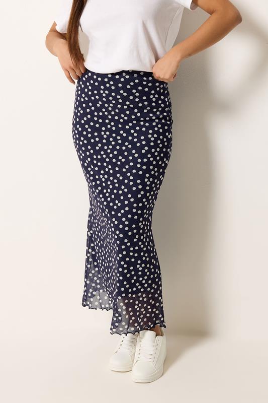 M&Co Petite Navy Blue Polka Dot Mesh Maxi Skirt | M&Co 1