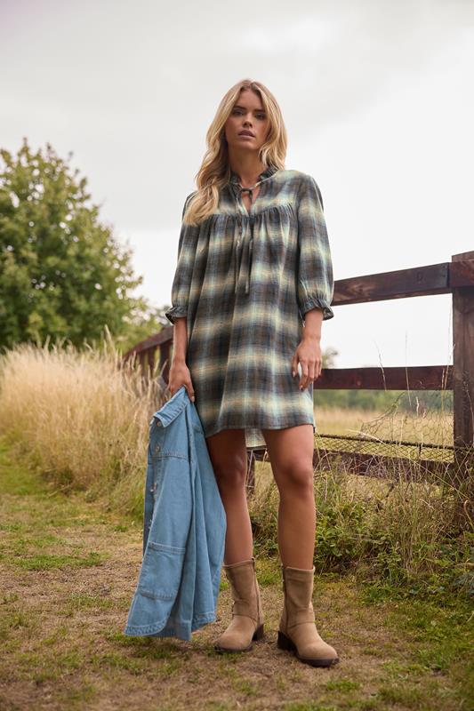 PixieGirl Petite Blue Brushed Check Tie Smock Dress