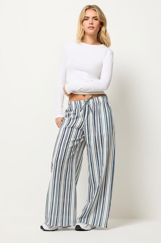 Petite  PixieGirl Petite Blue Striped Wide Leg Trousers
