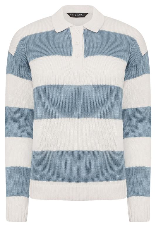 Petite  PixieGirl Petite Blue Stripe Knitted Rugby Jumper