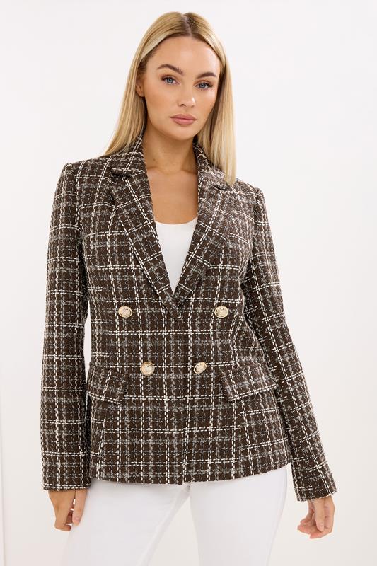  STAR Chocolate Brown Boucle Checked Blazer