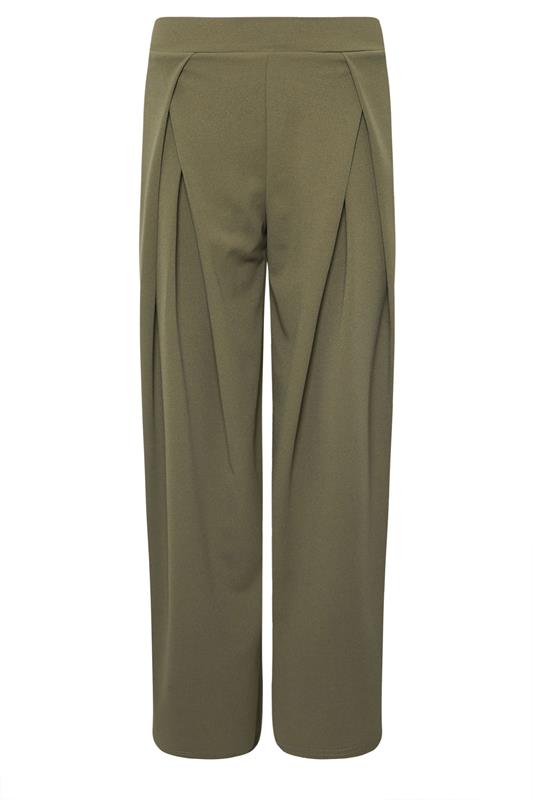 PixieGirl Petite Khaki Green Wrap Pleated Wide Leg Trousers